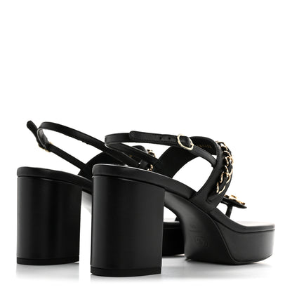 Chanel Lambskin Chain Platform Sandals 40 Black 5 of 10