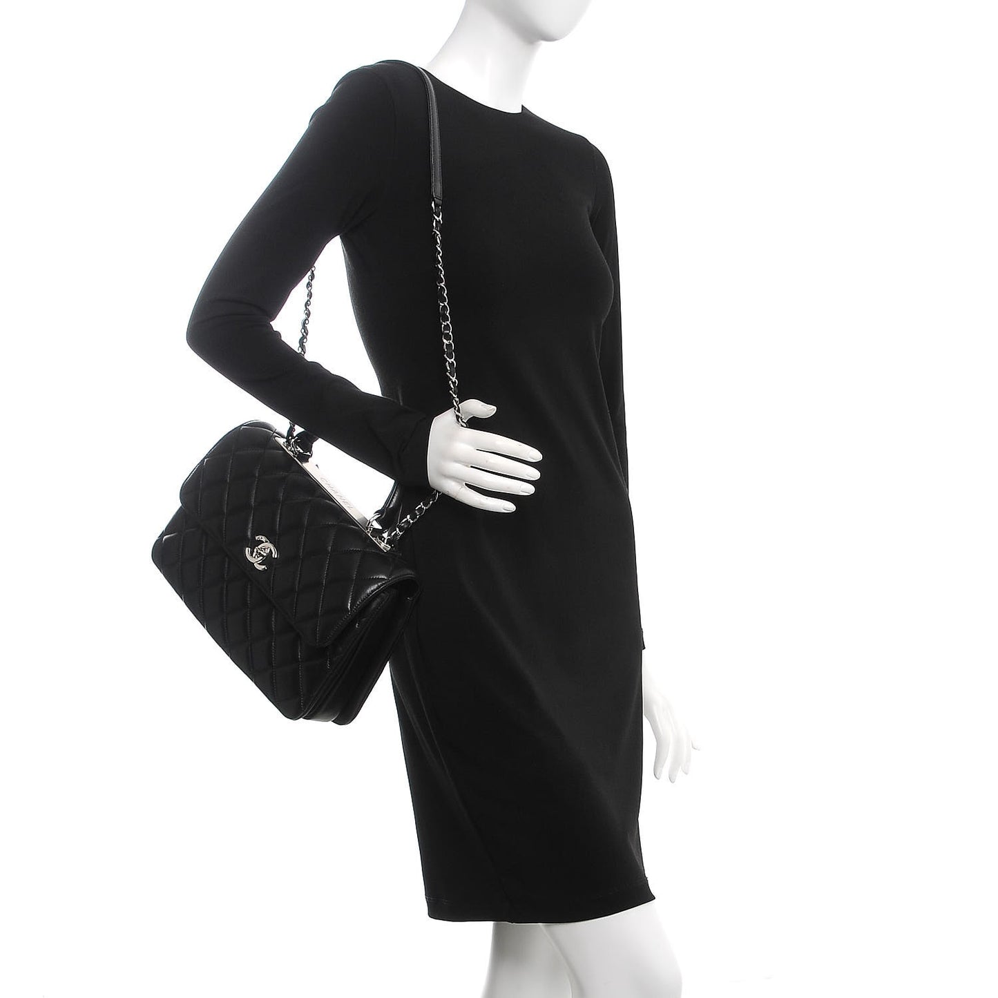 Lambskin Quilted Medium Trendy CC Flap Dual Handle Bag Black