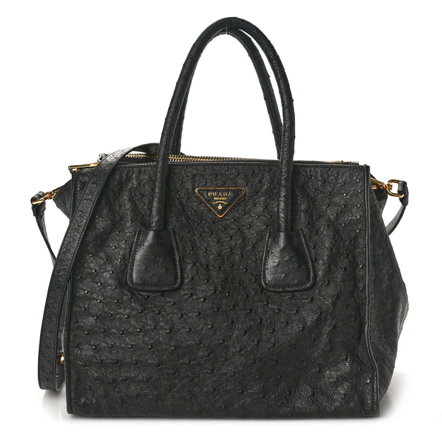 Prada Ostrich Small Double Zip Tote Black 1 of 9