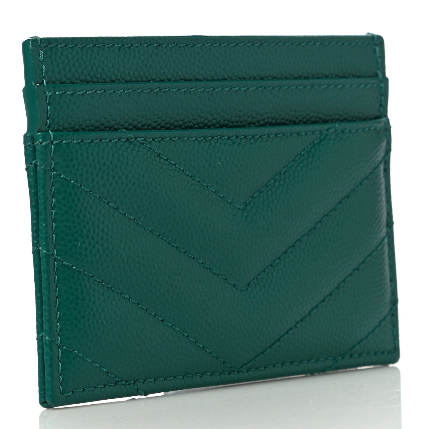 Saint Laurent Grain De Poudre Matelasse Chevron Monogram Credit Card Case Malachite 3 of 11