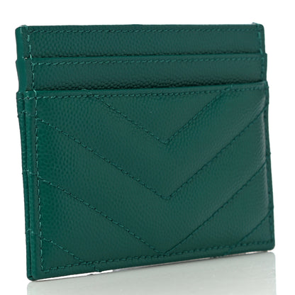 Saint Laurent Grain De Poudre Matelasse Chevron Monogram Credit Card Case Malachite 3 of 11