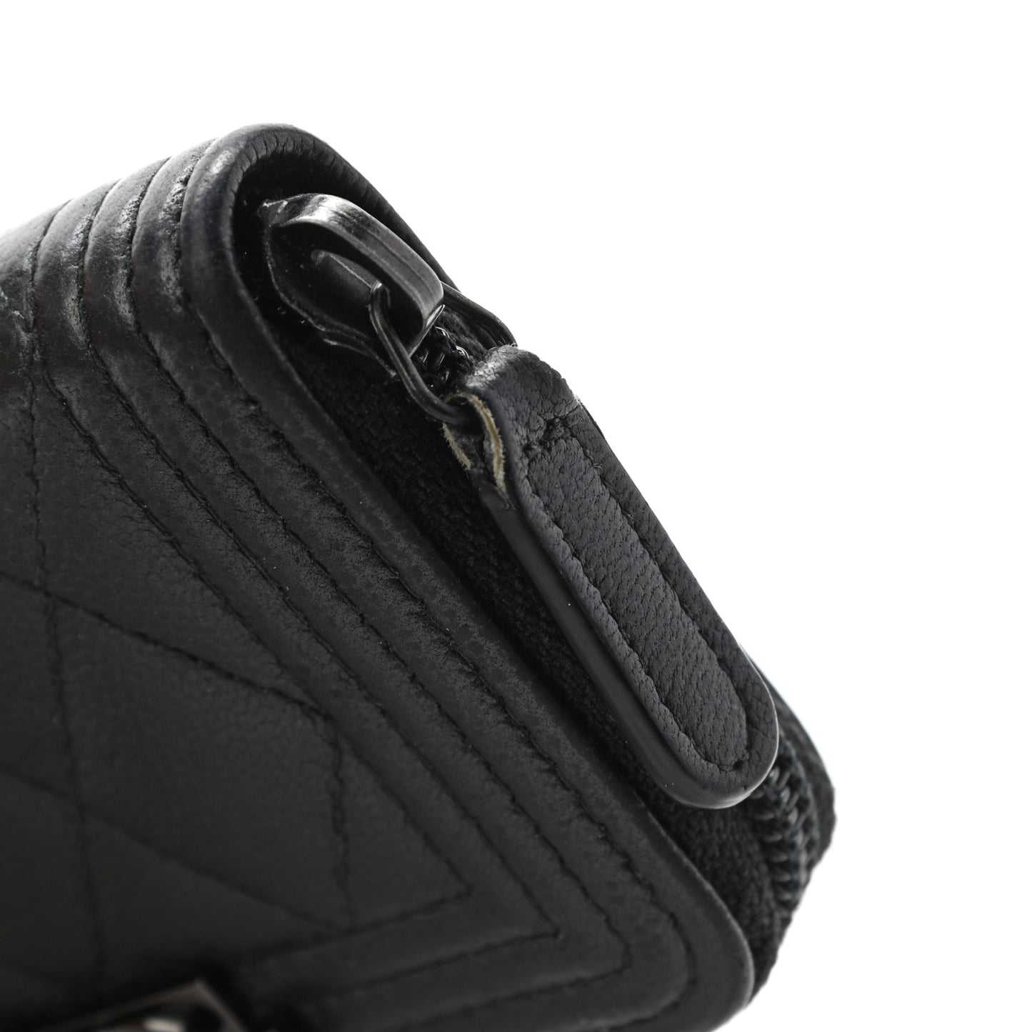 Caviar Quilted Boy Zip Around Coin Purse Wallet So Black