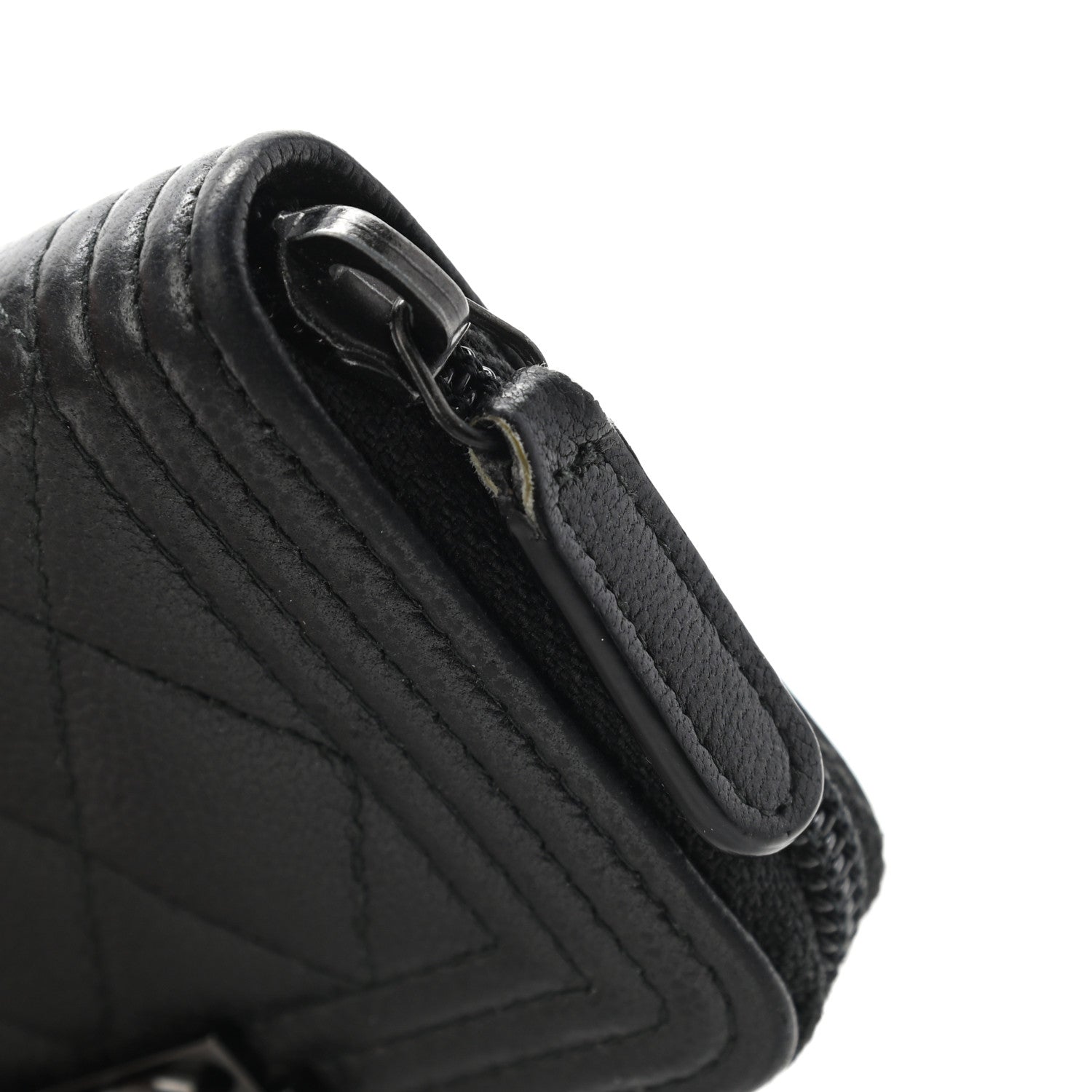 Chanel Caviar Quilted Boy Zip Around Coin Purse Wallet So Black 8 of 9