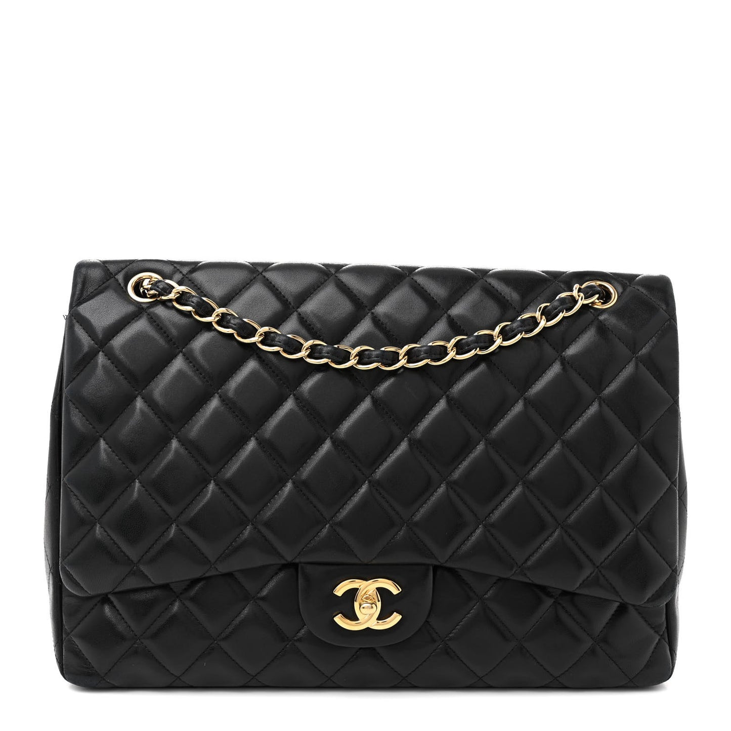 Lambskin Quilted Maxi Single Flap Black
