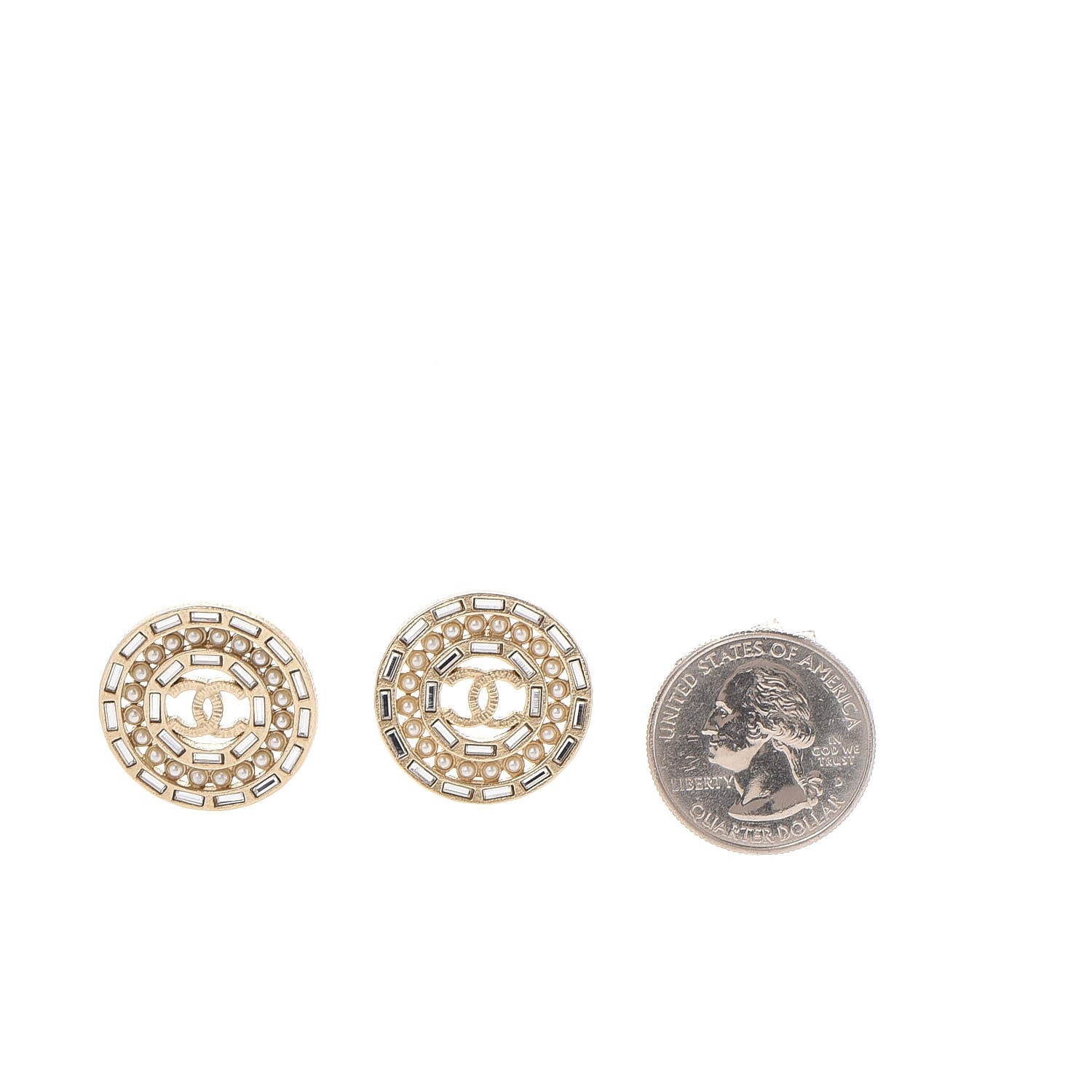 Chanel Pearl Crystal CC Round Earrings Gold 2 of 6