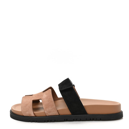 Hermes Suede Goatskin Womens Chypre Sandals 38 Rose Perle Black 1 of 8