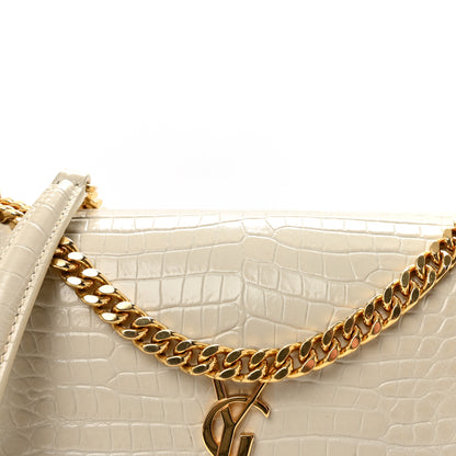 Saint Laurent Calfskin Crocodile Embossed Medium Monogram Crema Soft 7 of 9