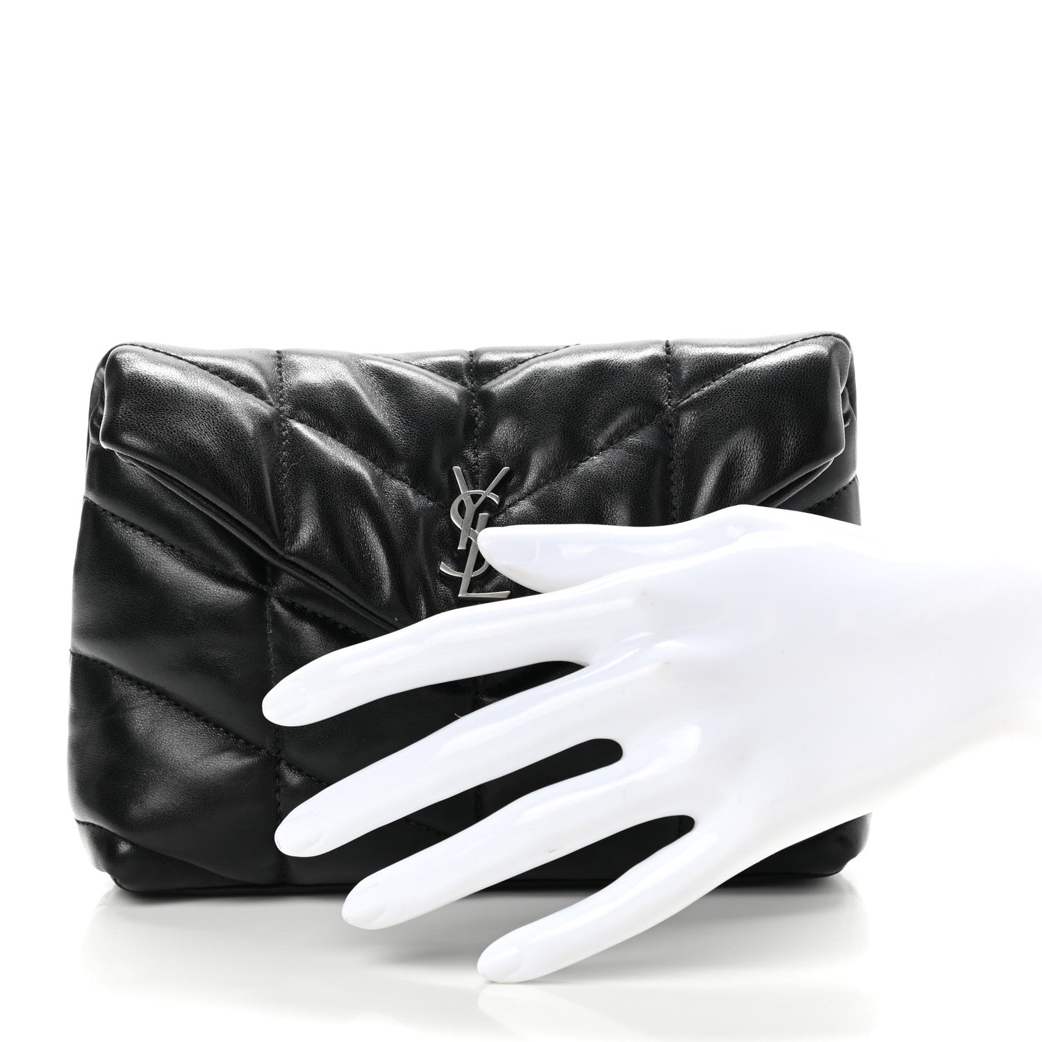 Saint Laurent Lambskin Monogram Loulou Puffer Pouch Clutch Black 2 of 8