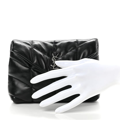 Saint Laurent Lambskin Monogram Loulou Puffer Pouch Clutch Black 2 of 8
