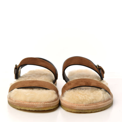 Saint Laurent Suede Shearling Joan Noe 05 Flat Sandals 39.5 Land 2 of 10