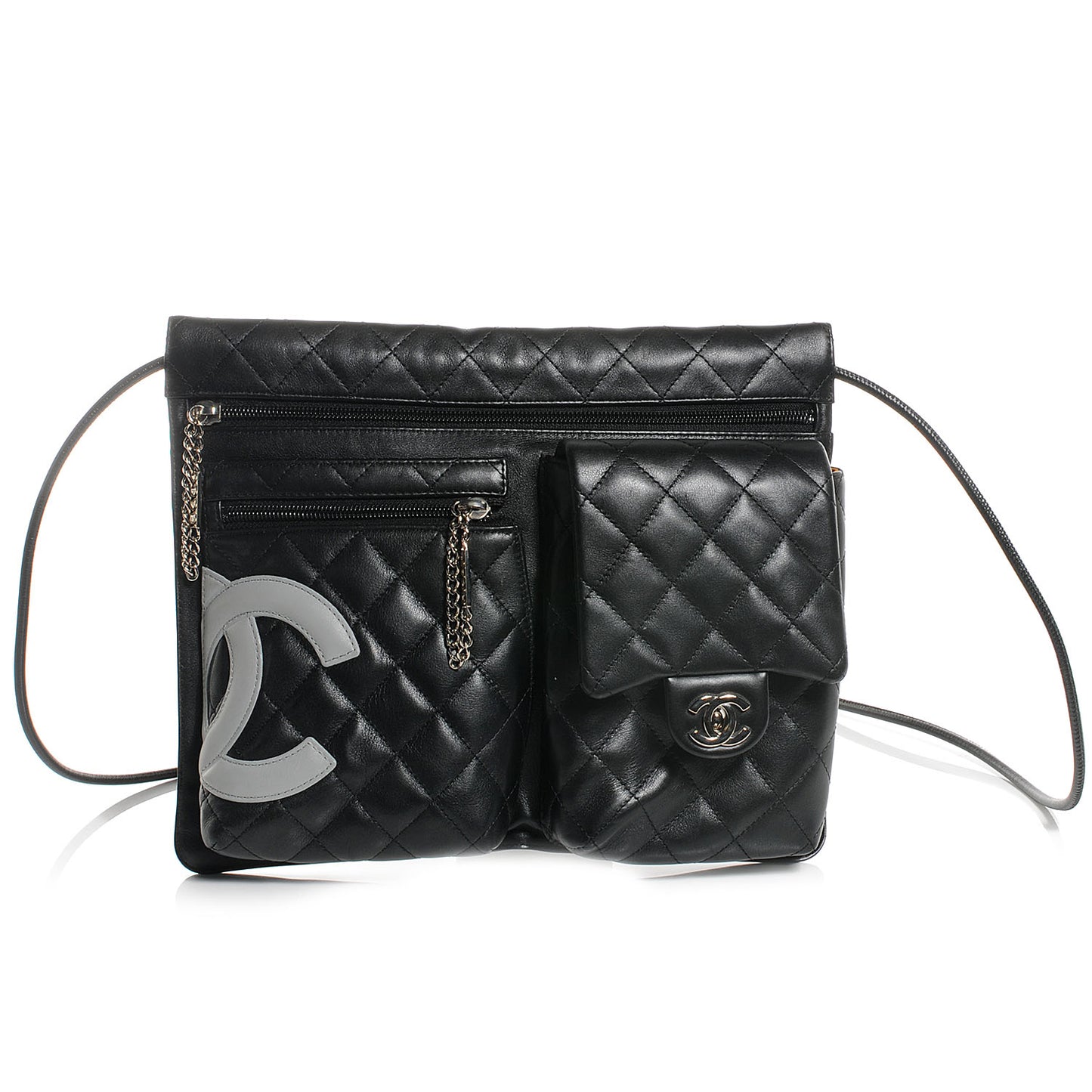 Calfskin Quilted Cambon Multipocket Shoulder Bag Black