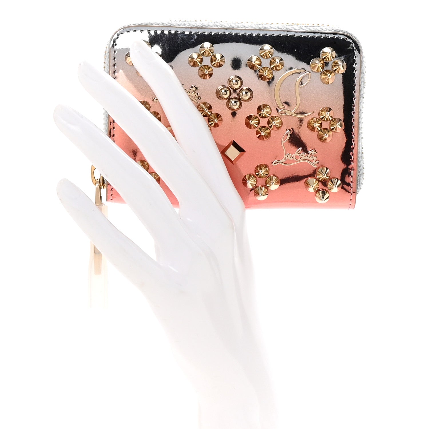 Christian Louboutin Mirror Degrade Spikes Loubinthesky Panettone Coin Purse Leche Gold 2 of 7