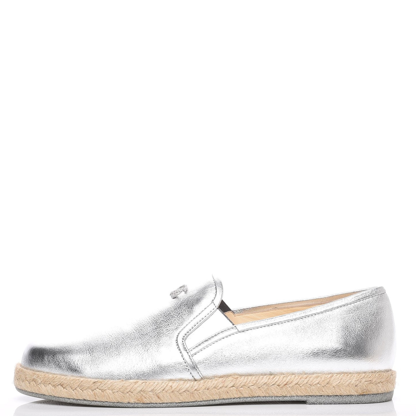 Crumpled Lambskin CC Mocassin Loafer Espadrilles 38.5 Silver