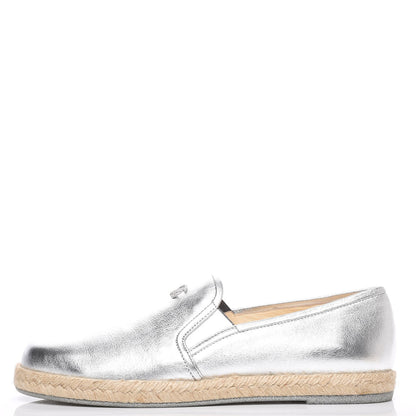 Chanel Crumpled Lambskin CC Mocassin Loafer Espadrilles 38.5 Silver 1 of 7