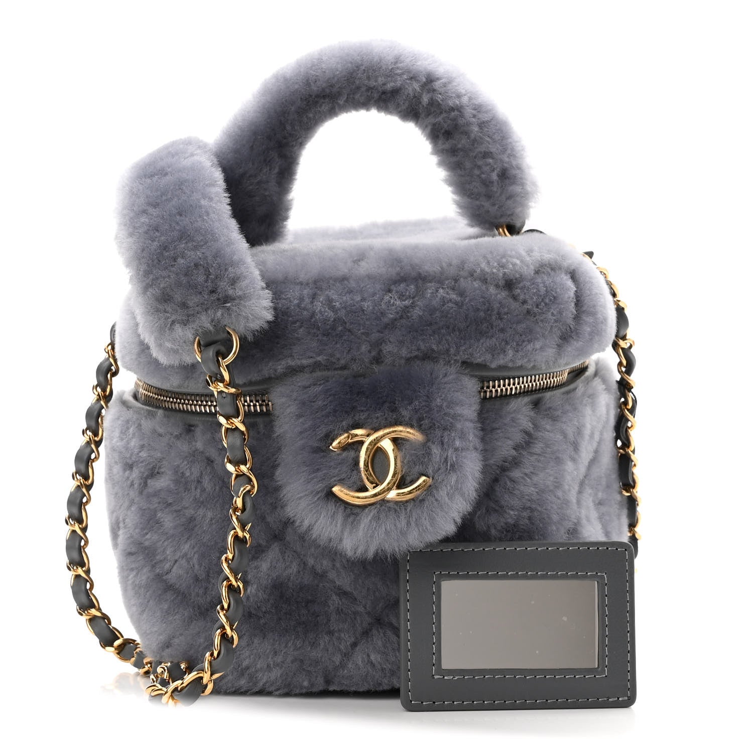 Chanel Shearling Lambskin Quilted Small Vanity Case Grey 1 of 10