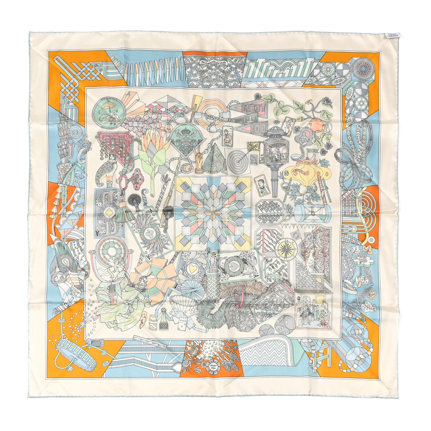 Silk De l'Ombrelle Aux Duels Double Face Scarf 90 Grege Bleu Vif Multicolor