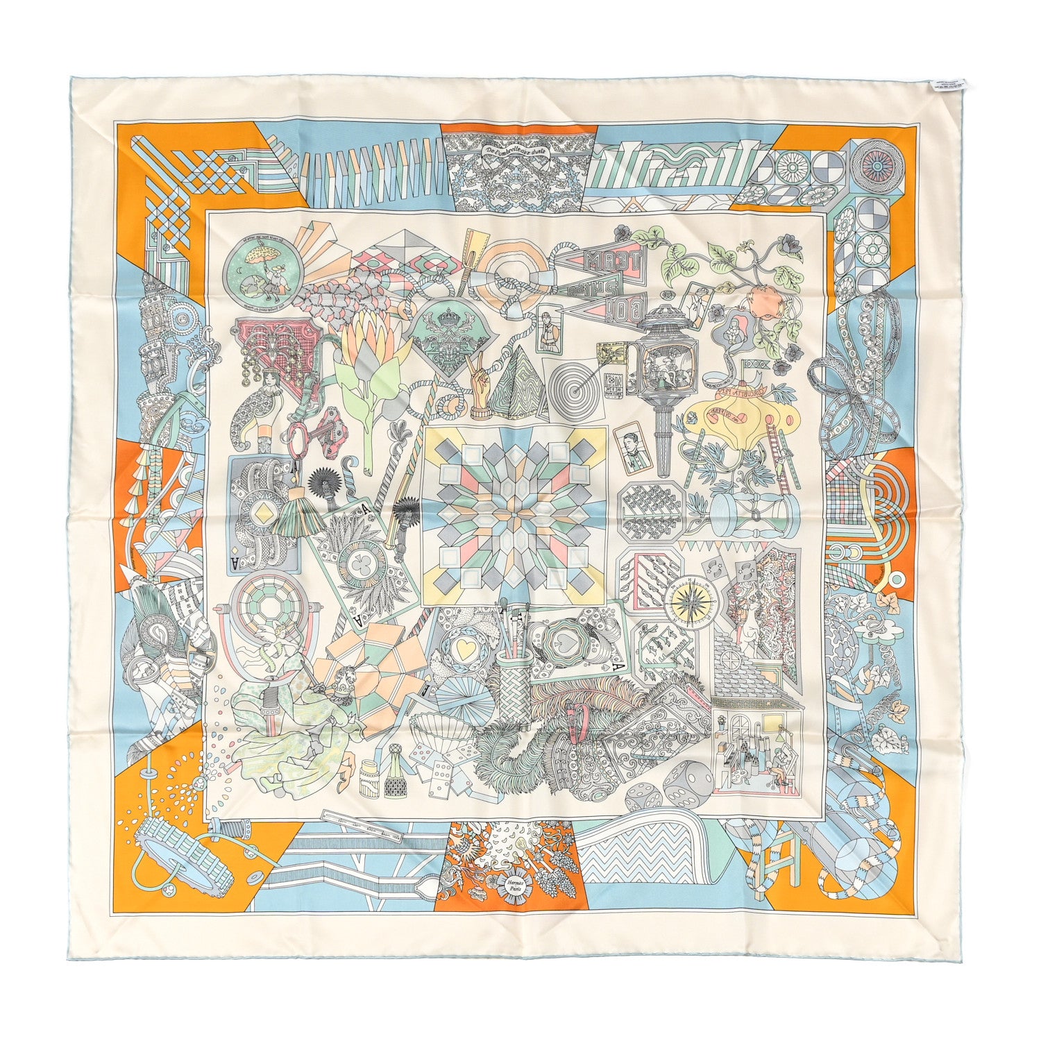 Hermes Silk De l'Ombrelle Aux Duels Double Face Scarf 90 Grege Bleu Vif Multicolor 2 of 5