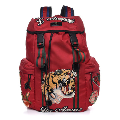 Gucci Nylon L'Aveugle Par Amour Embroidered Double Buckle Backpack Red 1 of 11