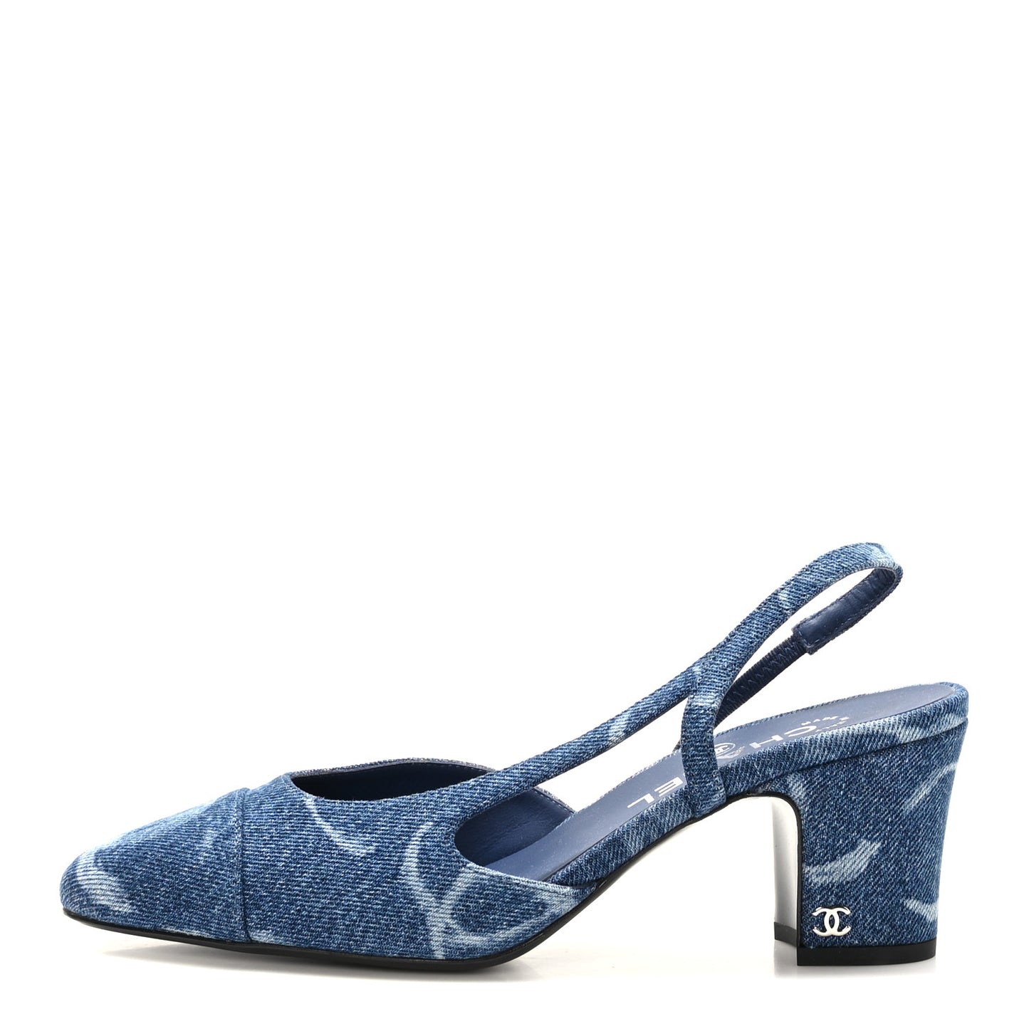 Printed Denim Cap Toe CC Slingback Pumps 38.5 Dark Blue White