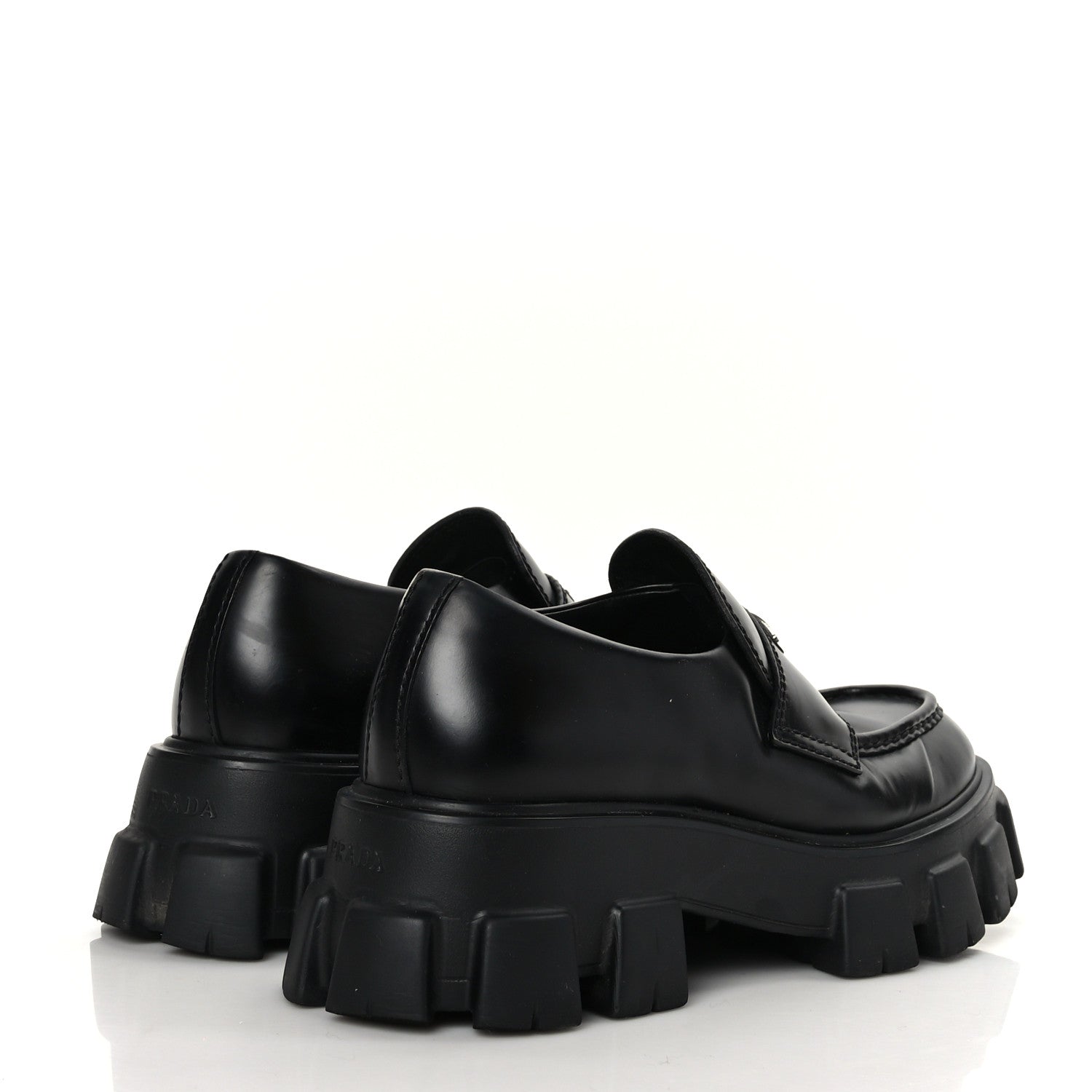 Prada Spazzolato Rois Metal Triangle Logo Mens Monolith 60mm Loafers 8 Black 4 of 10