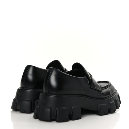 Prada Spazzolato Rois Metal Triangle Logo Mens Monolith 60mm Loafers 8 Black 4 of 10