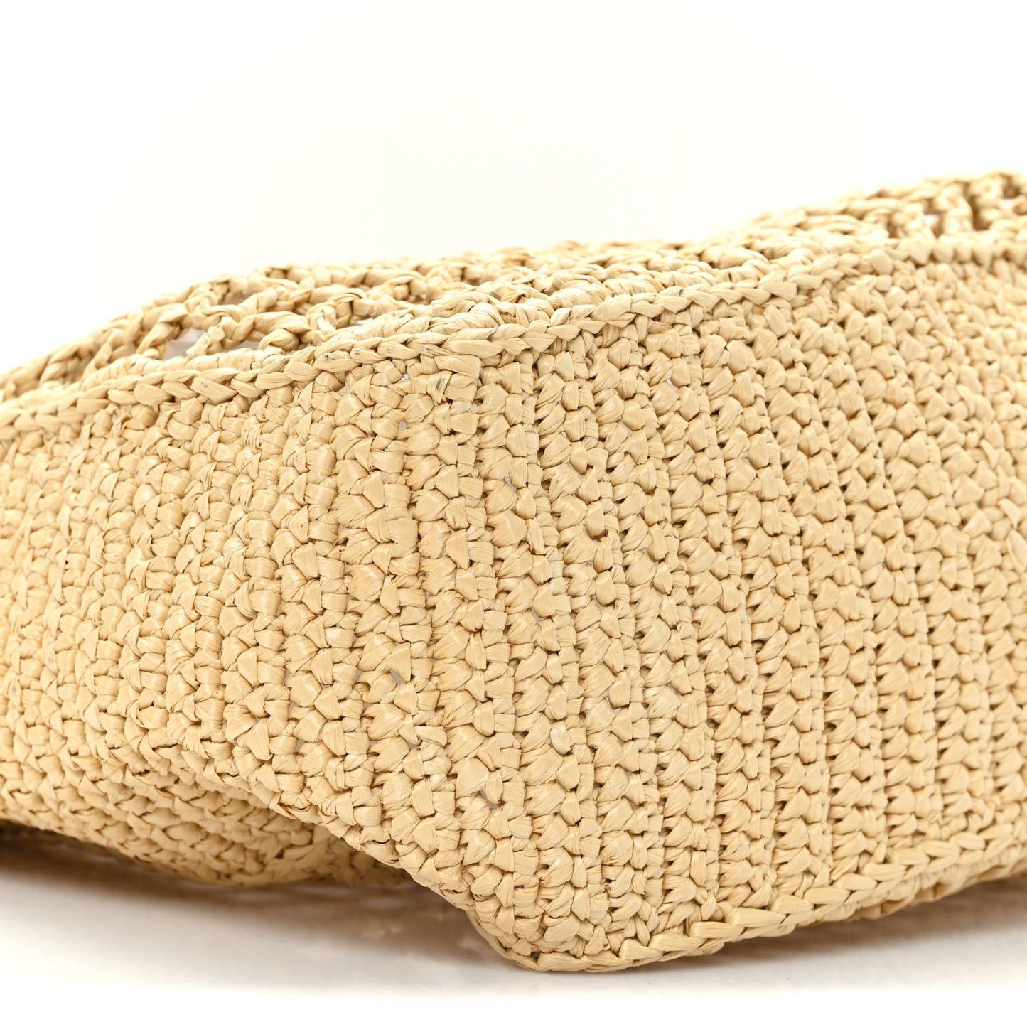 Yarn Raffia Effect Crochet Logo Embroidered Small Tote Bag Naturale