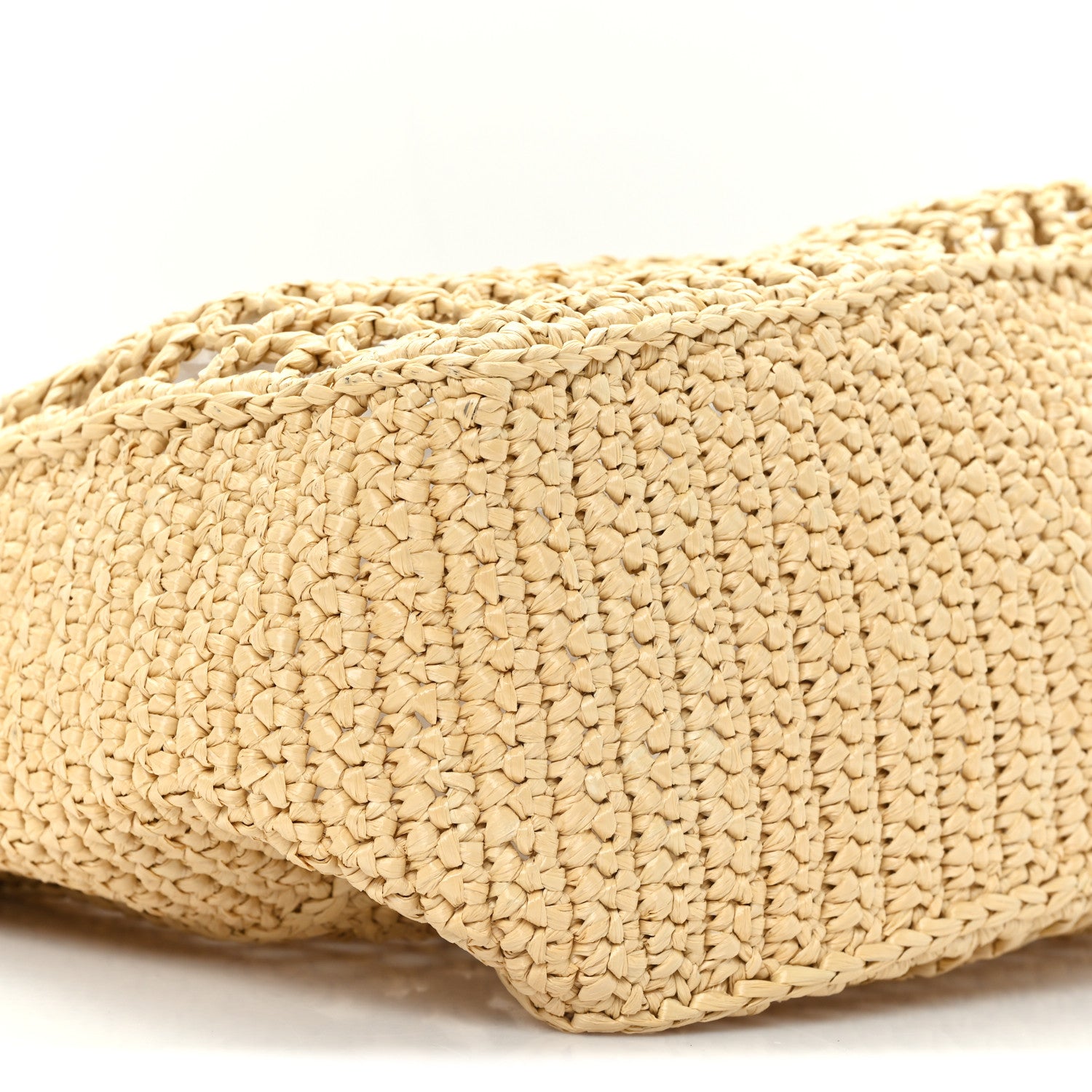 Prada Yarn Raffia Effect Crochet Logo Embroidered Small Tote Bag Naturale 8 of 9