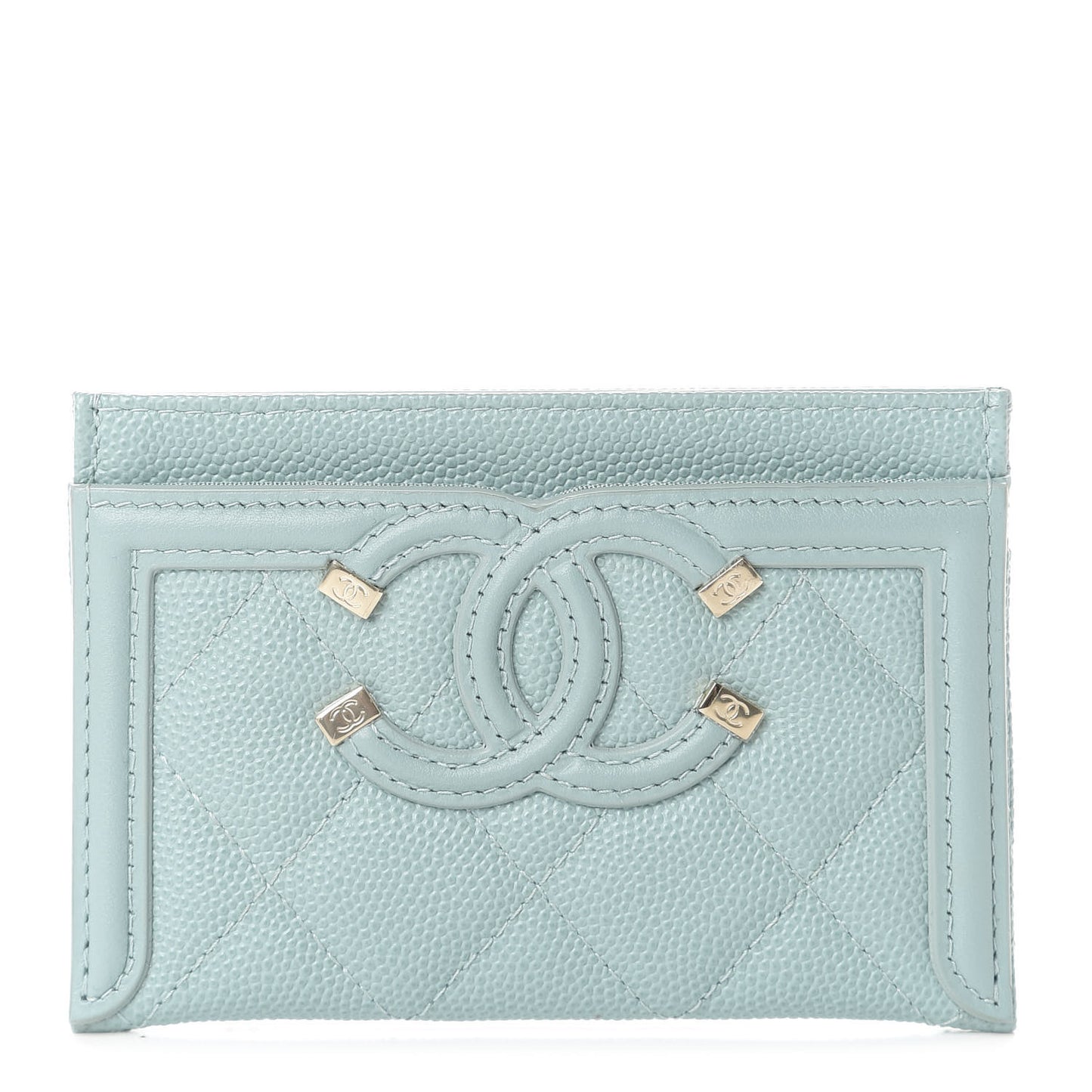 Caviar Quilted Filigree Card Holder Light Blue