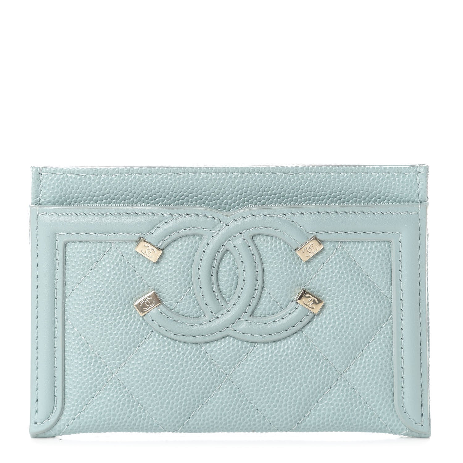 Chanel Caviar Quilted Filigree Card Holder Light Blue 1 of 11