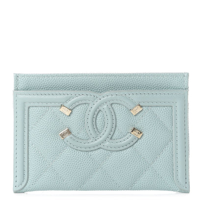 Chanel Caviar Quilted Filigree Card Holder Light Blue 1 of 11