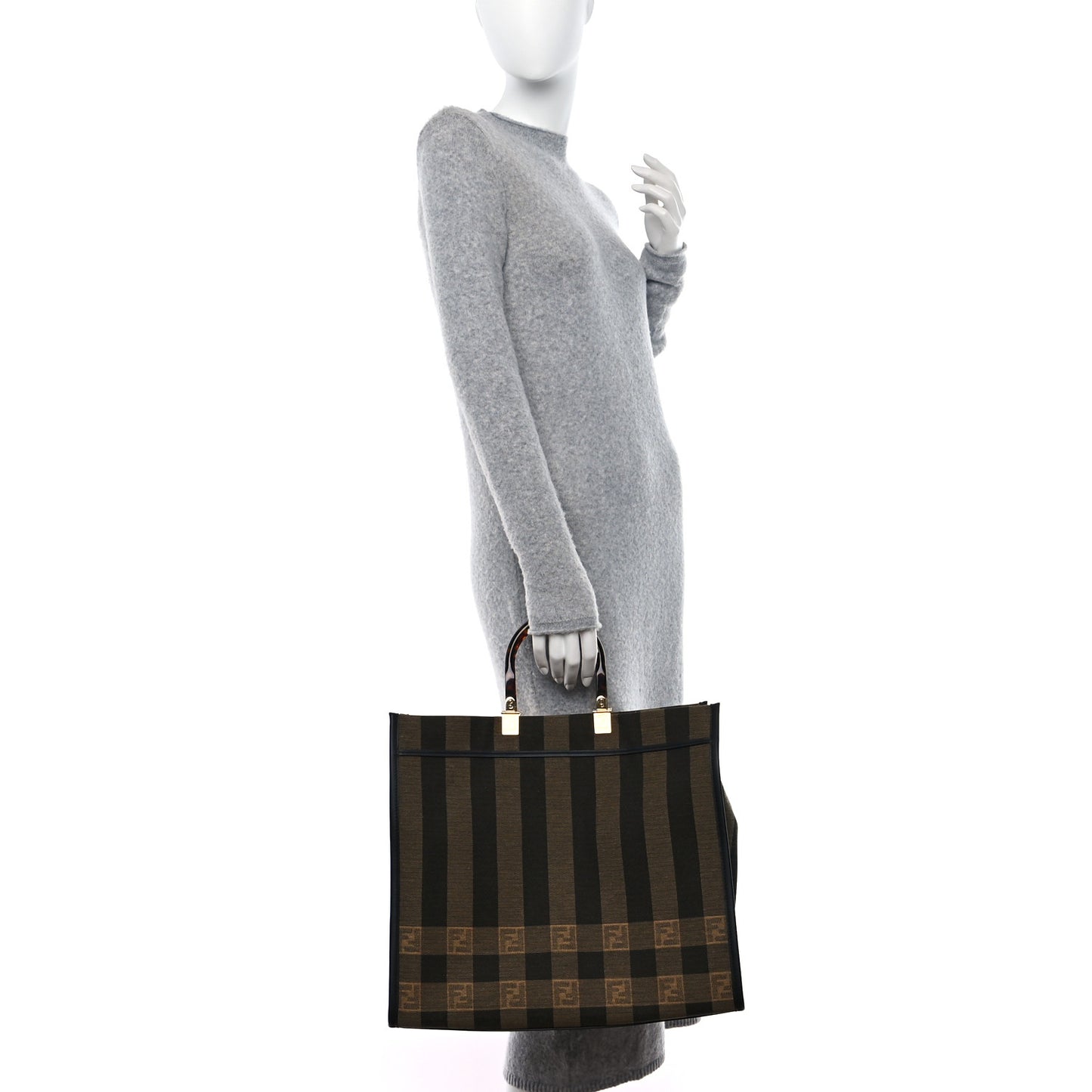Fabric Jacquard Vitello Seta Plexiglass Pequin Gingham Large Sunshine Shopper Tote Tobacco Moro Black