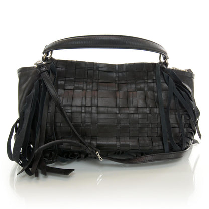 Prada Nappa Woven Fringe Tote Black 4 of 8
