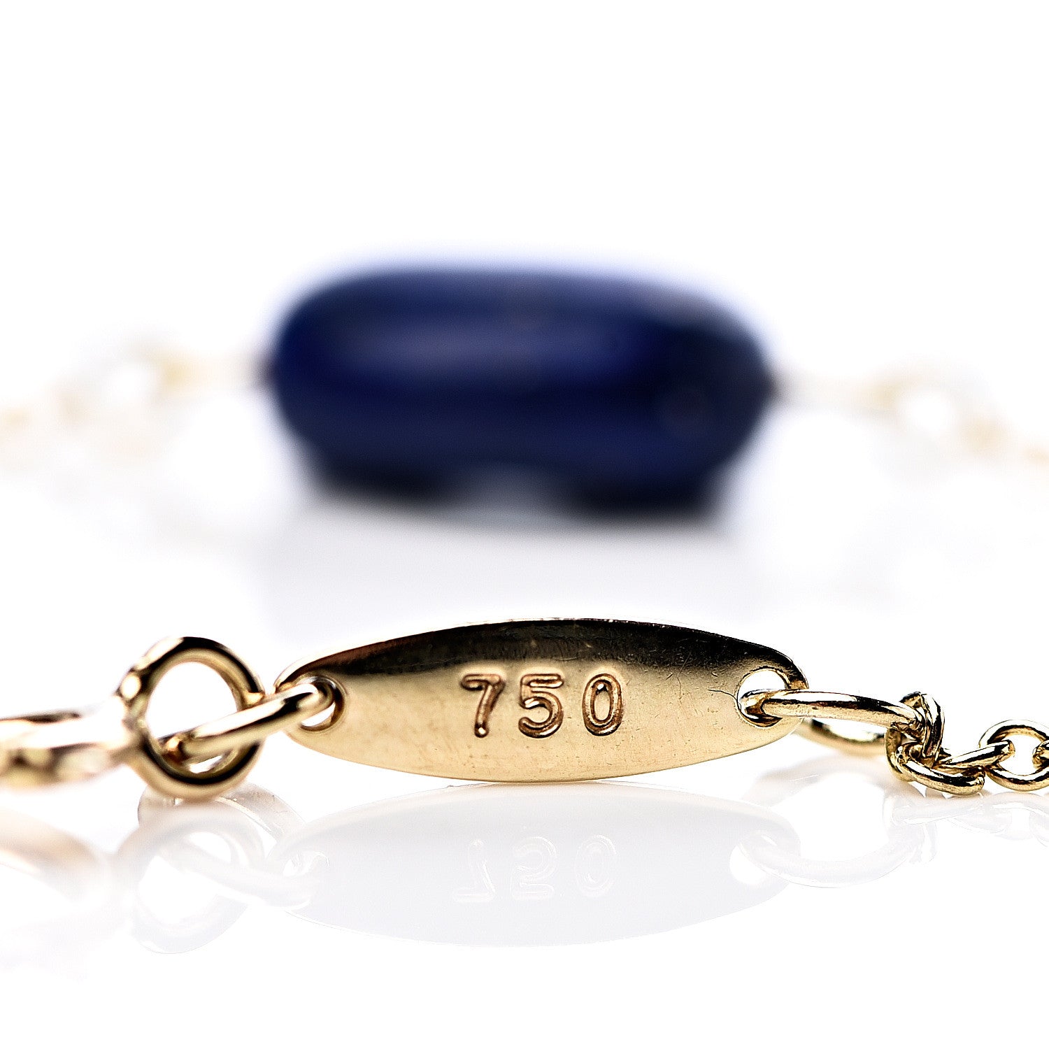 Tiffany 18K Yellow Gold Lapis Lazuli Elsa Peretti Bean Bracelet 4 of 7