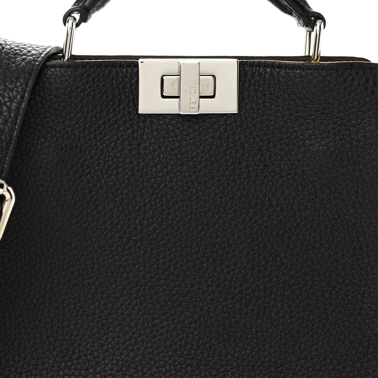 Fendi Cuoio Romano Vitello Cover Glazed Fabric Bi-Color FF 1974 Mini Peekaboo I SEE U Satchel Black Mimosa Tobacco Moro 9 of 11