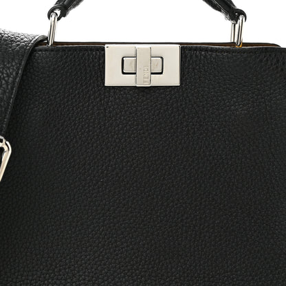 Fendi Cuoio Romano Vitello Cover Glazed Fabric Bi-Color FF 1974 Mini Peekaboo I SEE U Satchel Black Mimosa Tobacco Moro 9 of 11