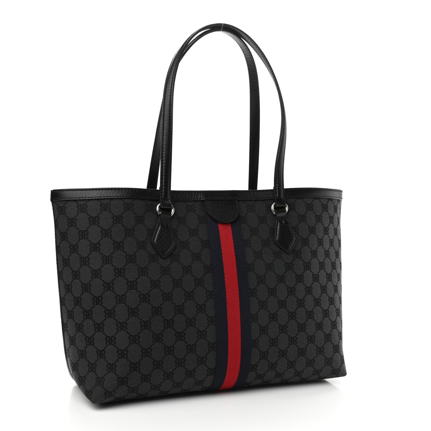 X BALENCIAGA BB Monogram Web Graffiti Medium Ophidia Shopping Tote Black