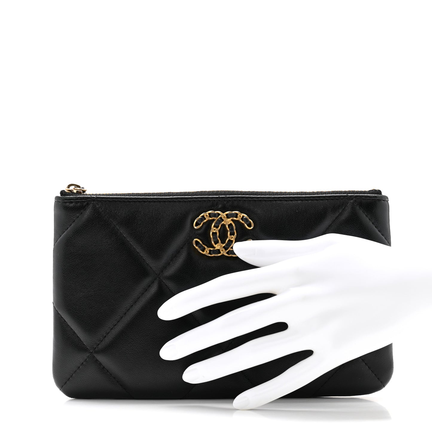 Lambskin Quilted Small Chanel 19 Pouch Black