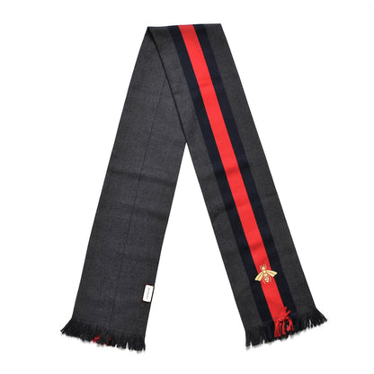 Gucci Wool Silk Web Bee Scarf Grey 3 of 6