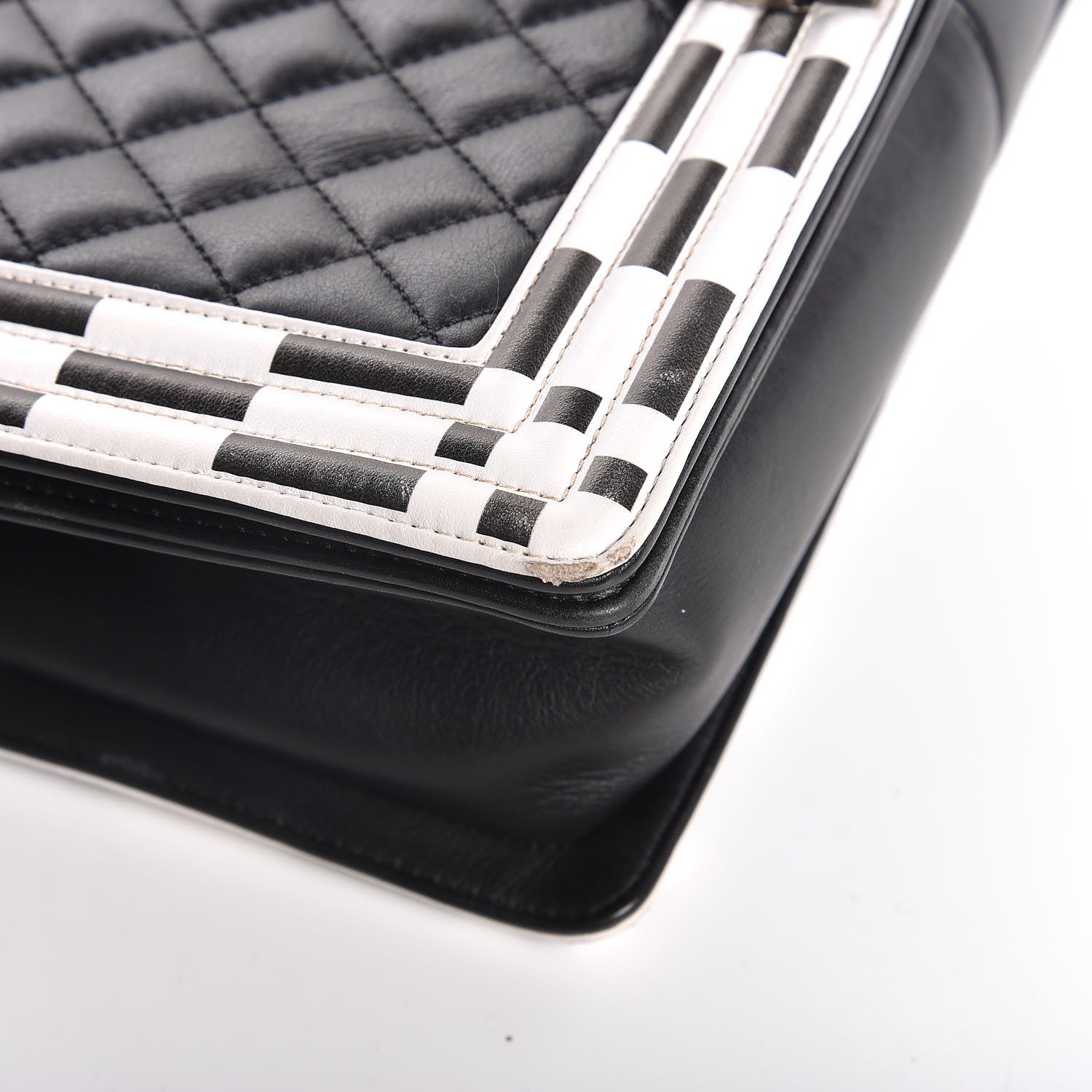 Chanel Calfskin Quilted Checkerboard Trim New Medium Boy Flap Black White 8 of 13