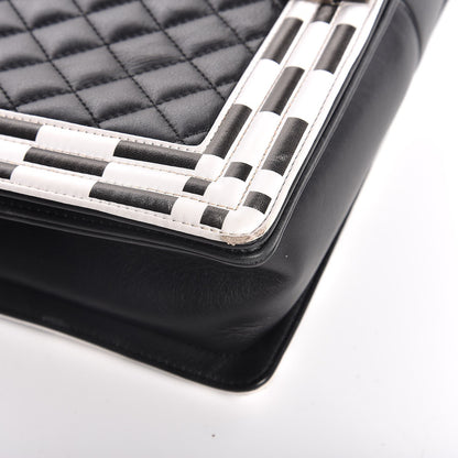 Chanel Calfskin Quilted Checkerboard Trim New Medium Boy Flap Black White 8 of 13