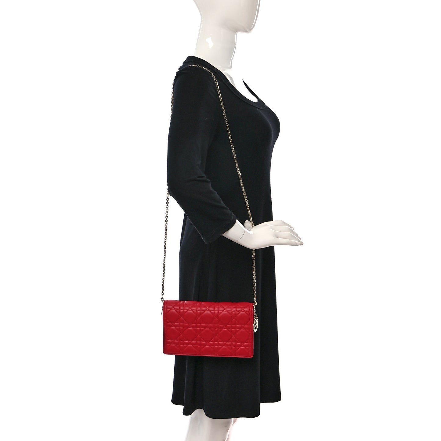 Lambskin Cannage Lady Dior Pouch Red