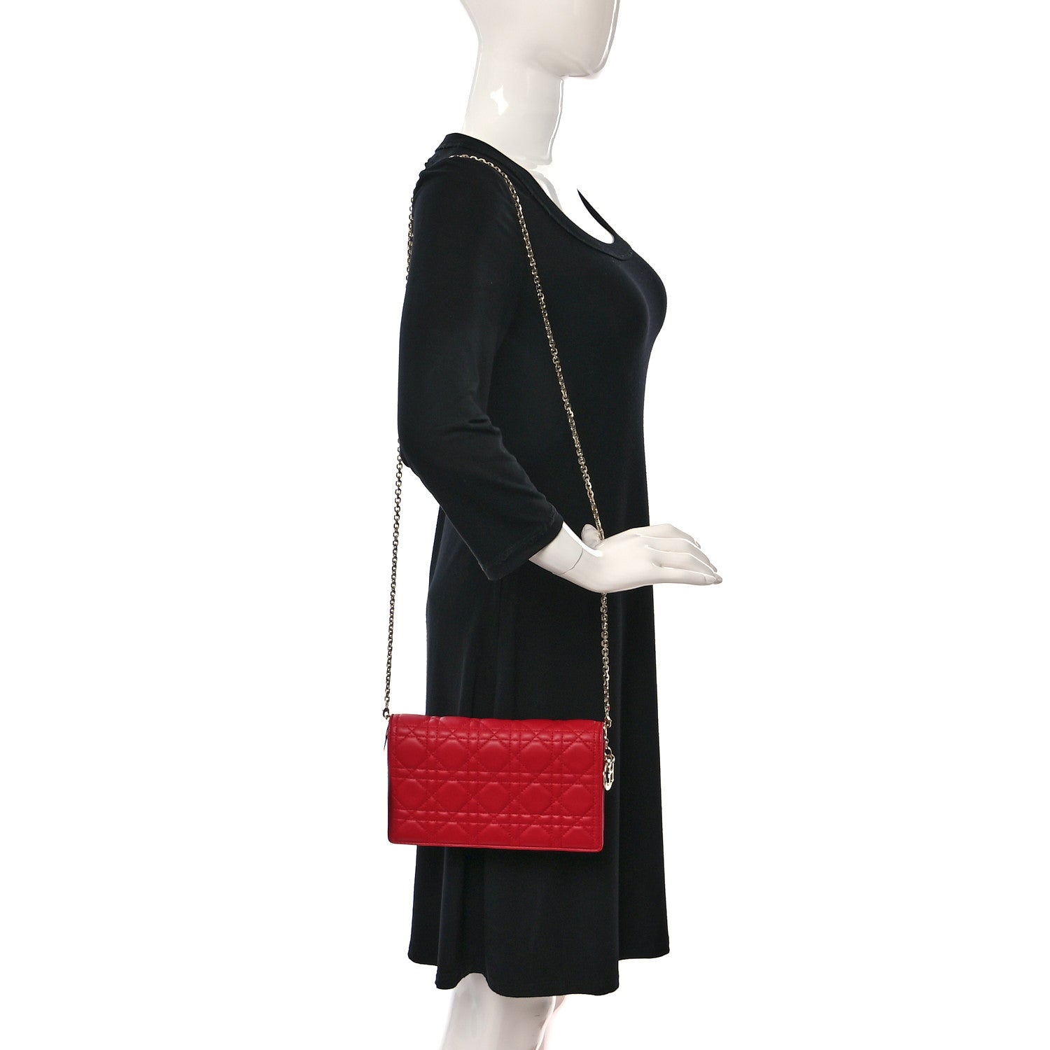Christian Dior Lambskin Cannage Lady Dior Pouch Red 2 of 10