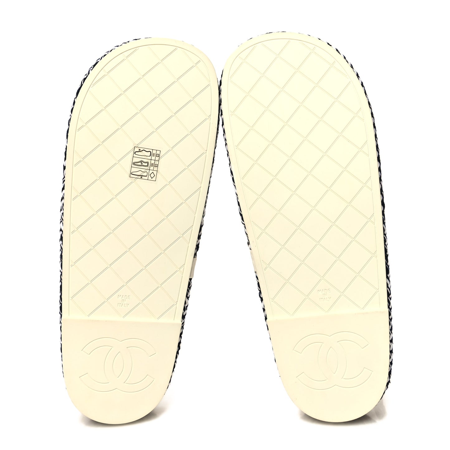 Lambskin Cord Chain CC Sandals 38 Navy White
