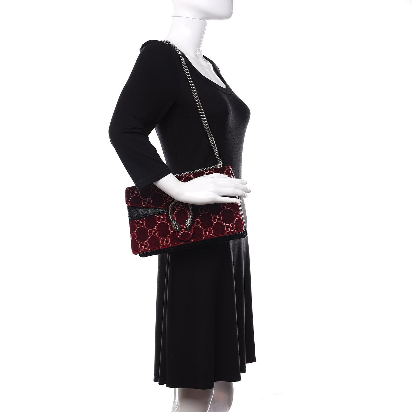Velvet Skipper GG Monogram Small Dionysus Shoulder Bag Red Cipria Black