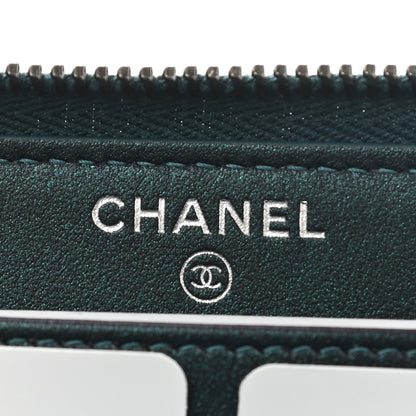 Chanel Iridescent Caviar Quilted Large Filigree Zip Around Wallet Dark Turquoise 6 of 9
