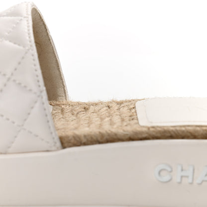 Chanel Lambskin Quilted CC Espadrille Slip On Sandals 39 White 12 of 13