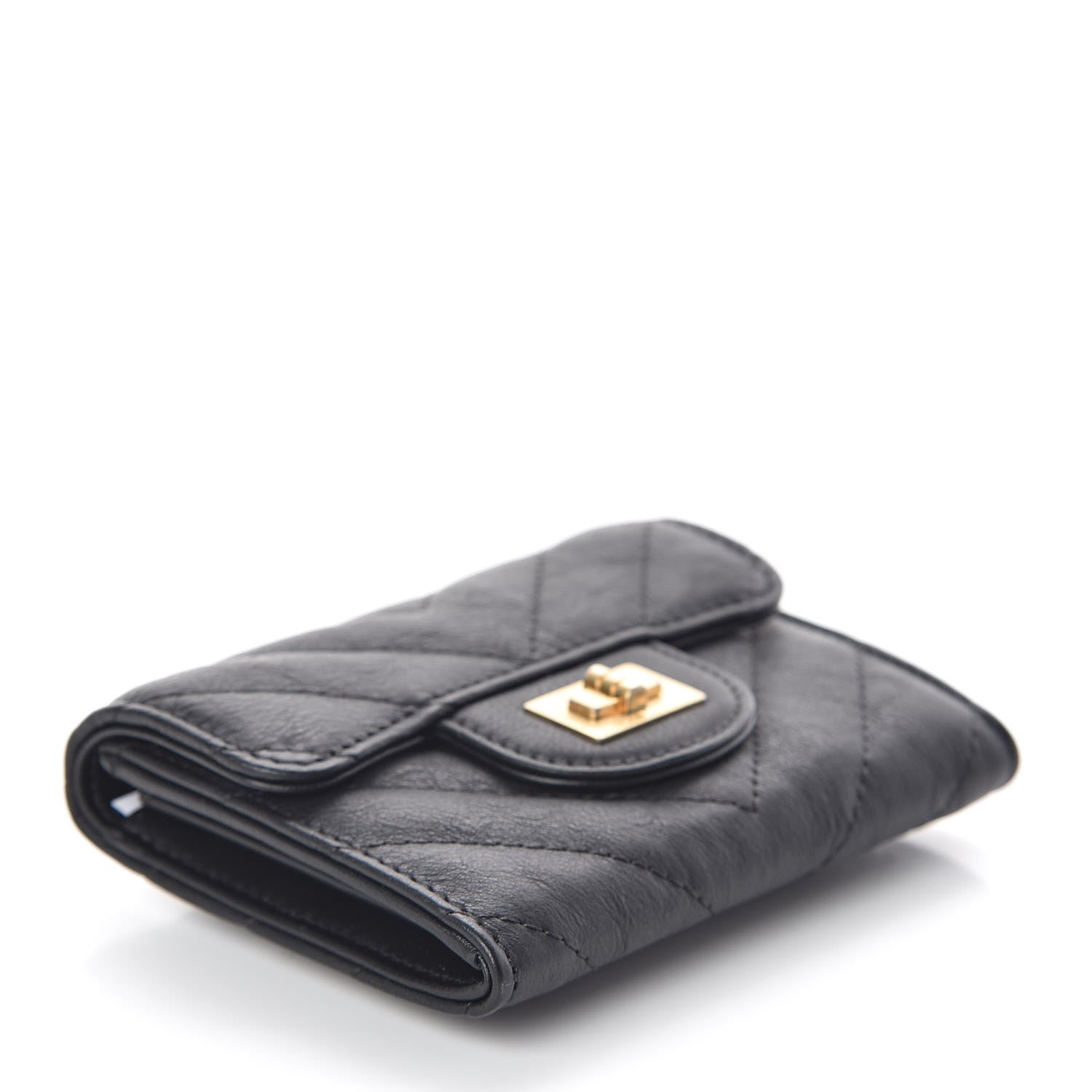 Chanel Crumpled Calfskin Chevron Quilted Reissue Card Holder Black 4 of 9