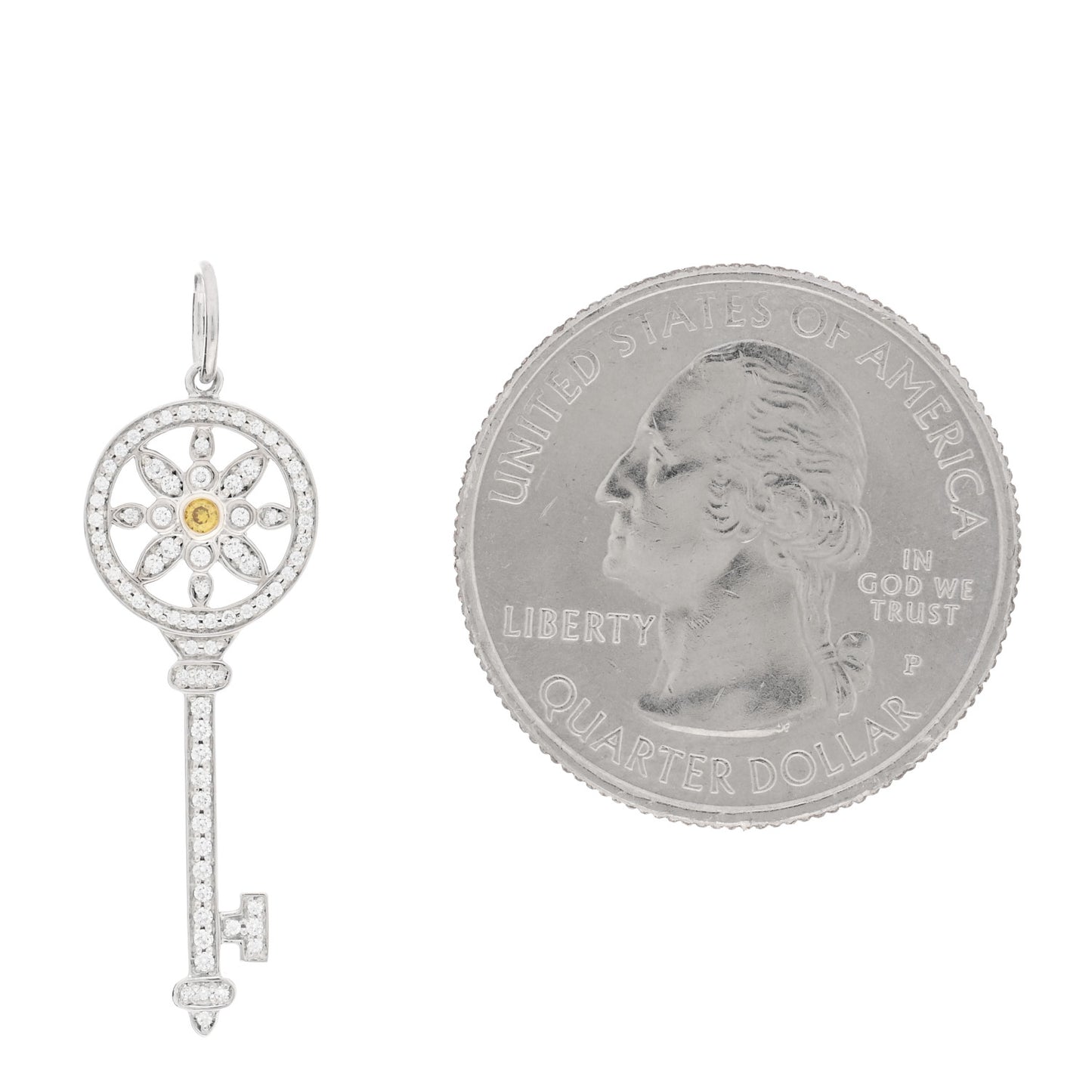 Platinum 18K Yellow Gold Yellow Diamond Daisy Key Pendant