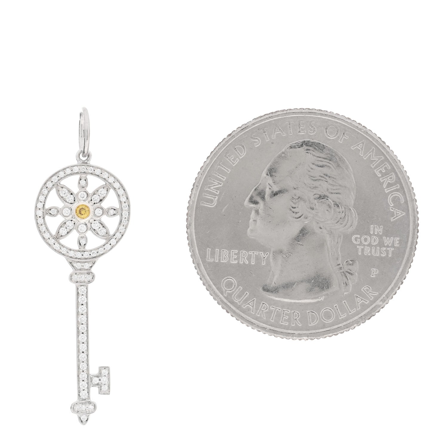 Tiffany Platinum 18K Yellow Gold Yellow Diamond Daisy Key Pendant 2 of 3