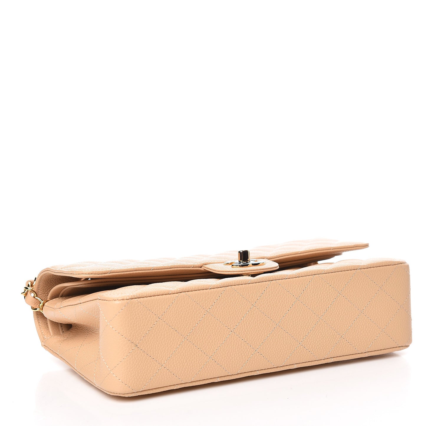 Caviar Quilted Medium Double Flap Beige Clair